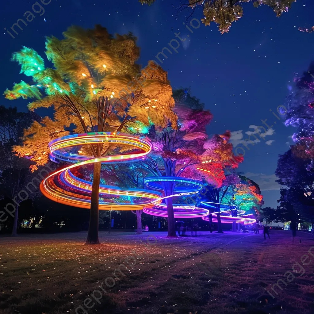 Light trails in the shape of trees at an autumn festival. - Image 1