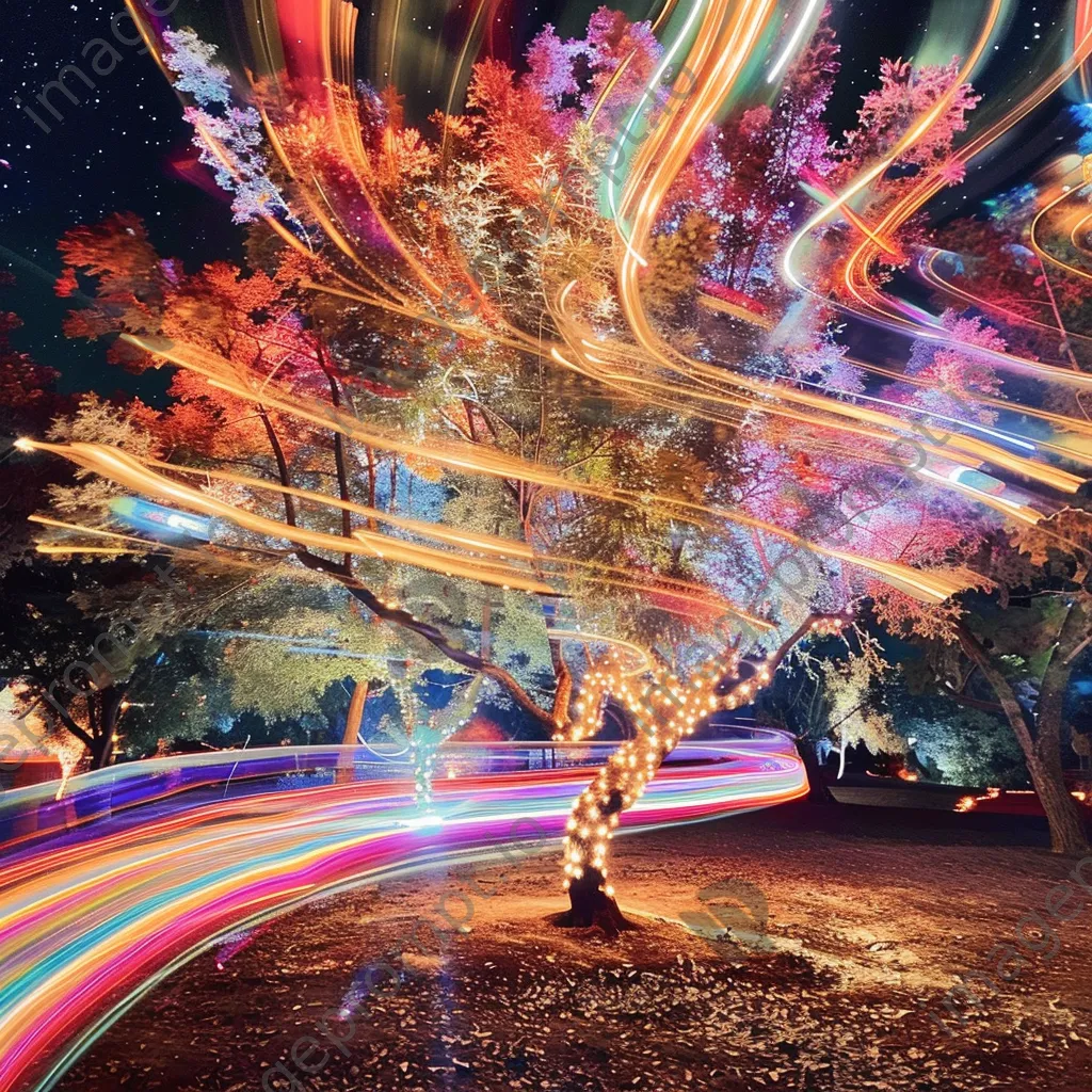 Light trails in the shape of trees at an autumn festival. - Image 2