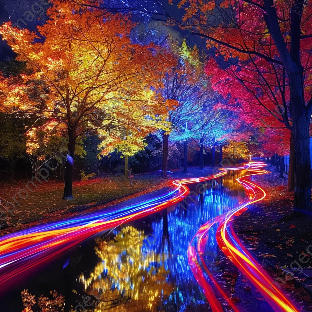 Light trails in the shape of trees at an autumn festival. - Image 3