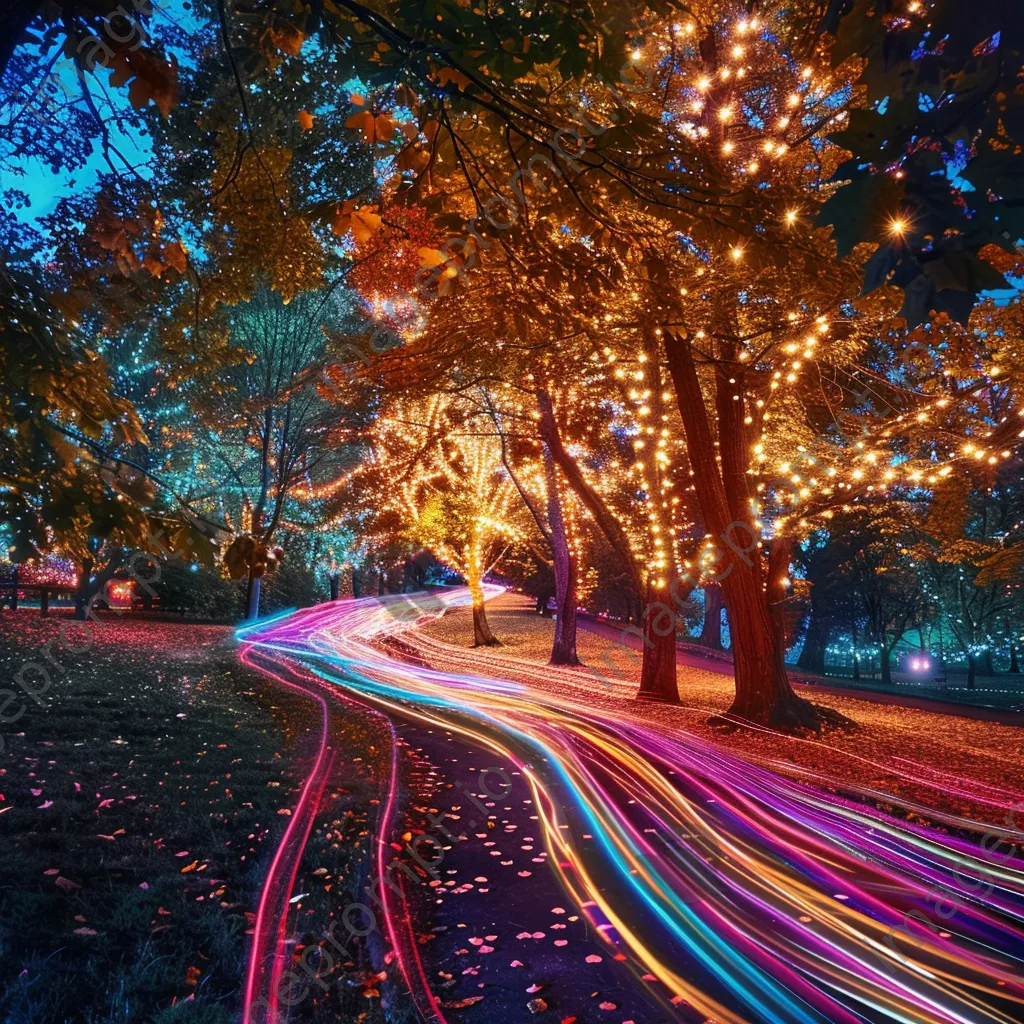 Light trails in the shape of trees at an autumn festival. - Image 4