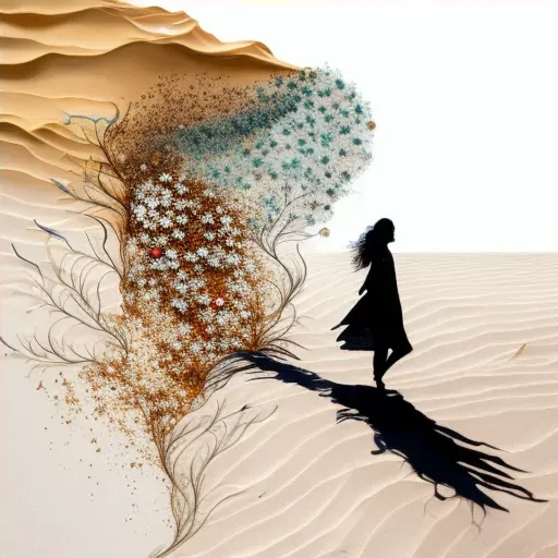 Woman walking in barren desert with ocean wave shadow - Image 4