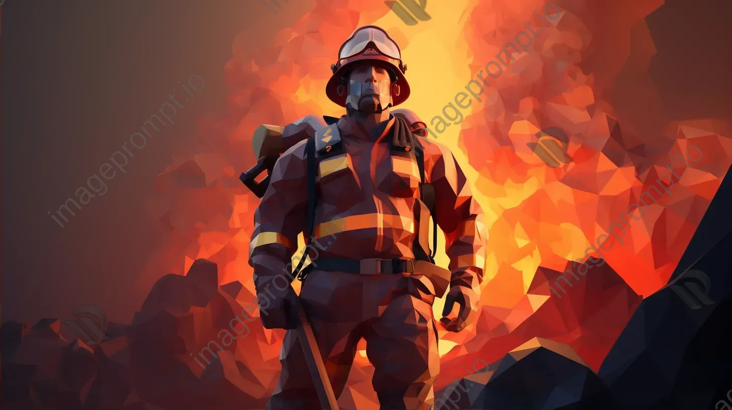 Low poly portrait of a dauntless firefighter in fiery oranges and reds - Image 2