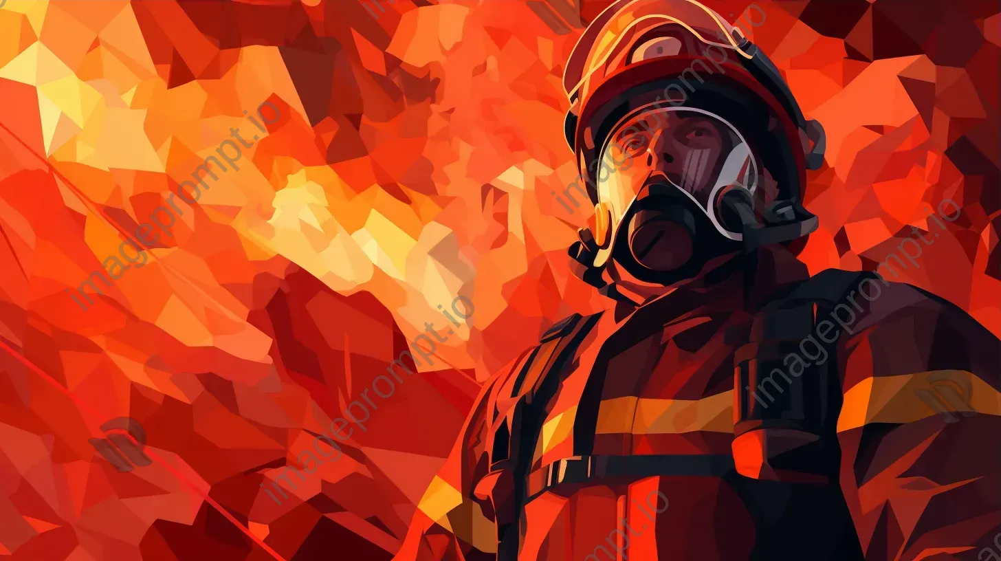 Low poly portrait of a dauntless firefighter in fiery oranges and reds - Image 3