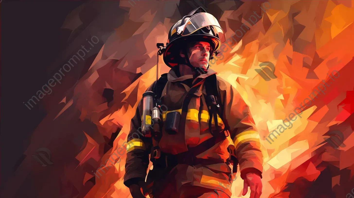 Low poly portrait of a dauntless firefighter in fiery oranges and reds - Image 4