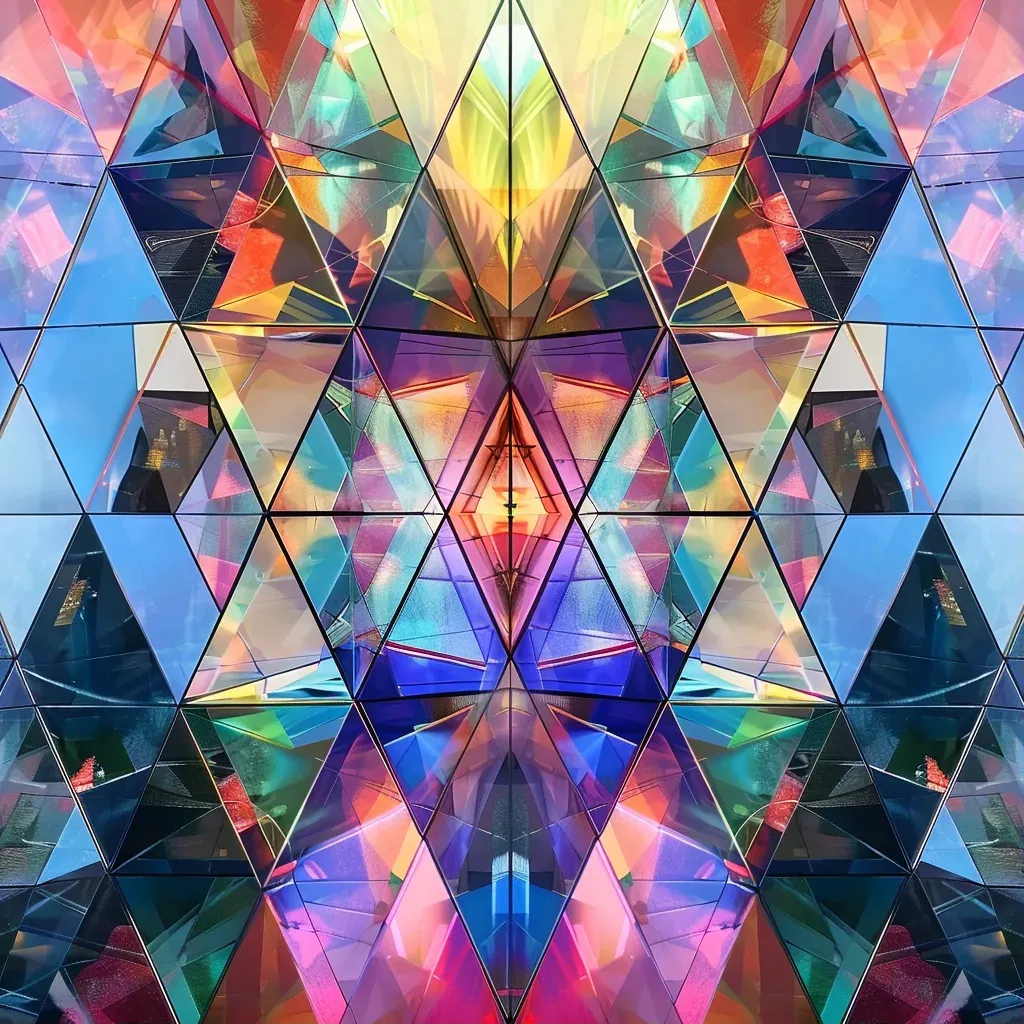 Triangular mirrors reflecting colorful light patterns - Image 1