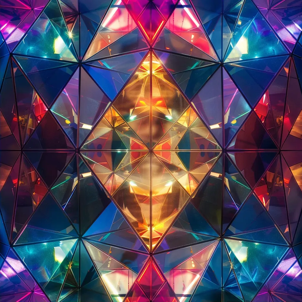 Triangular mirrors reflecting colorful light patterns - Image 2