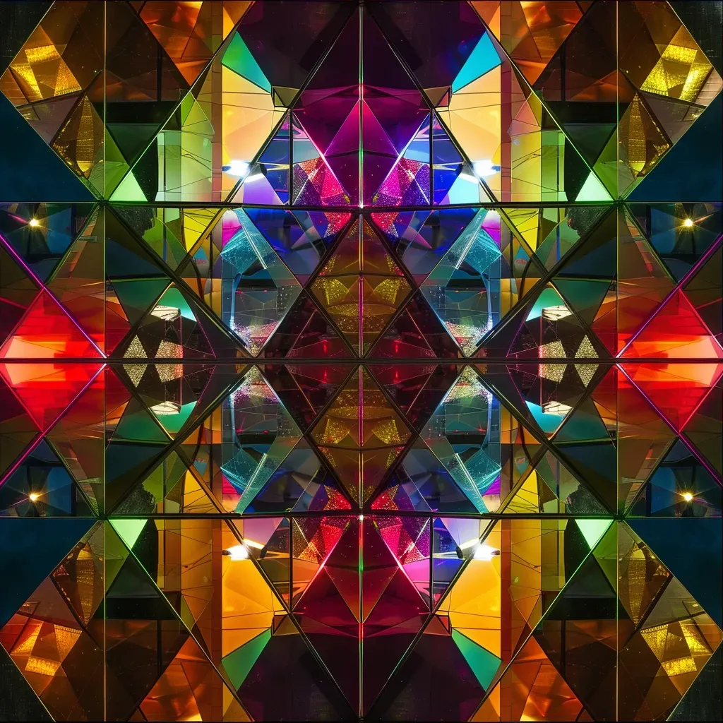 Triangular mirrors reflecting colorful light patterns - Image 3