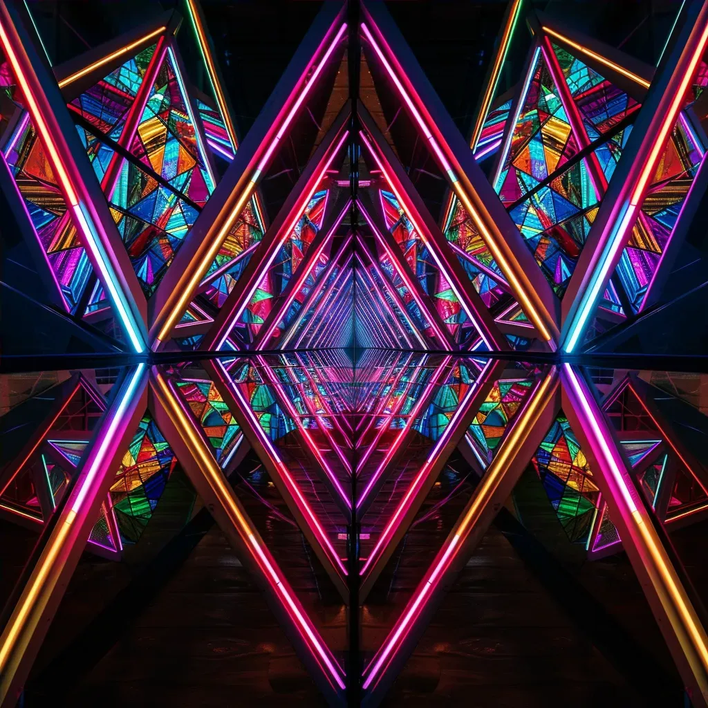 Triangular mirrors reflecting colorful light patterns - Image 4