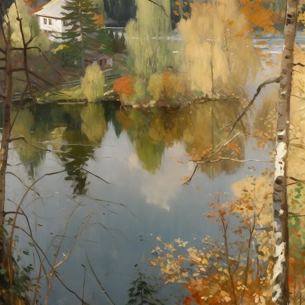 Serene lake in vibrant autumn forest - Image 1