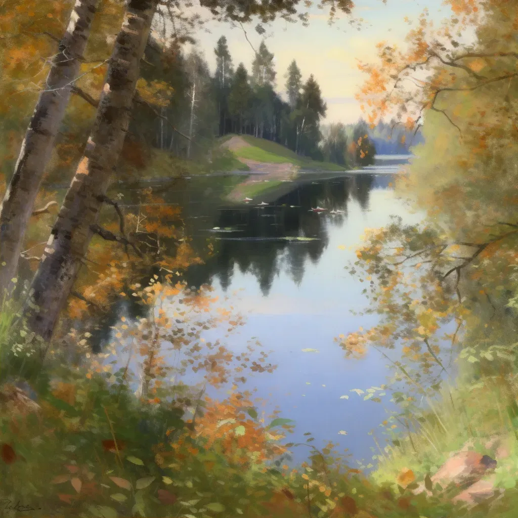 Serene lake in vibrant autumn forest - Image 2