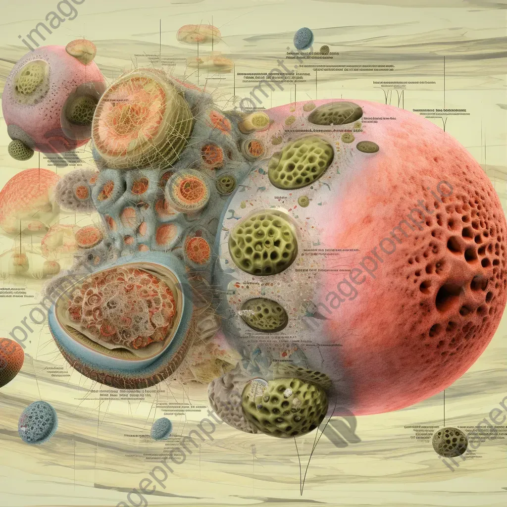 Mixed media collage depicting the biology of a cell with floating organelles in cytoplasm - Image 3