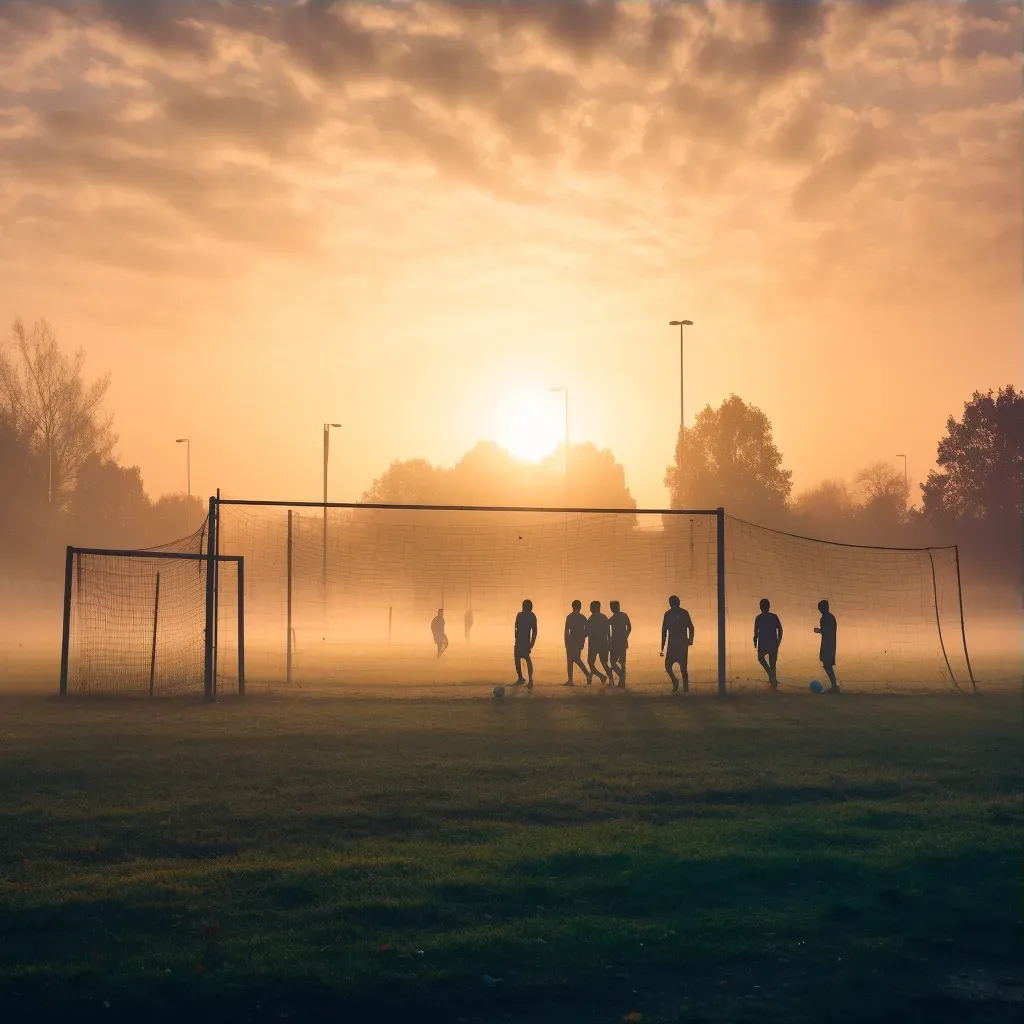 Soccer training ground at dawn with players - Image 3