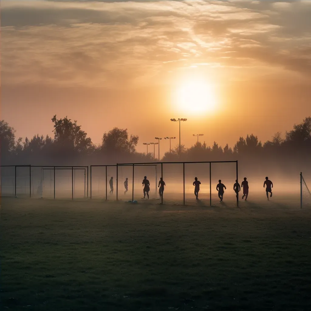 Soccer training ground at dawn with players - Image 4