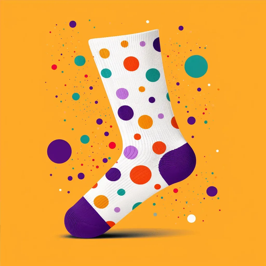 Logo for a vibrant sock brand featuring a pair of socks in orange and purple colors - Image 4