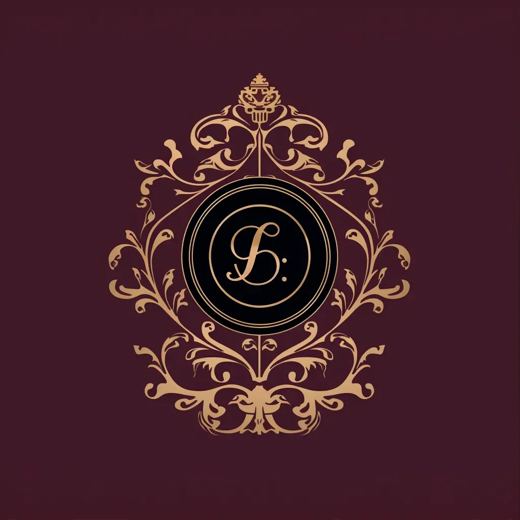 Logo for a luxury fashion house featuring a monogram icon in burgundy and gold colors - Image 1