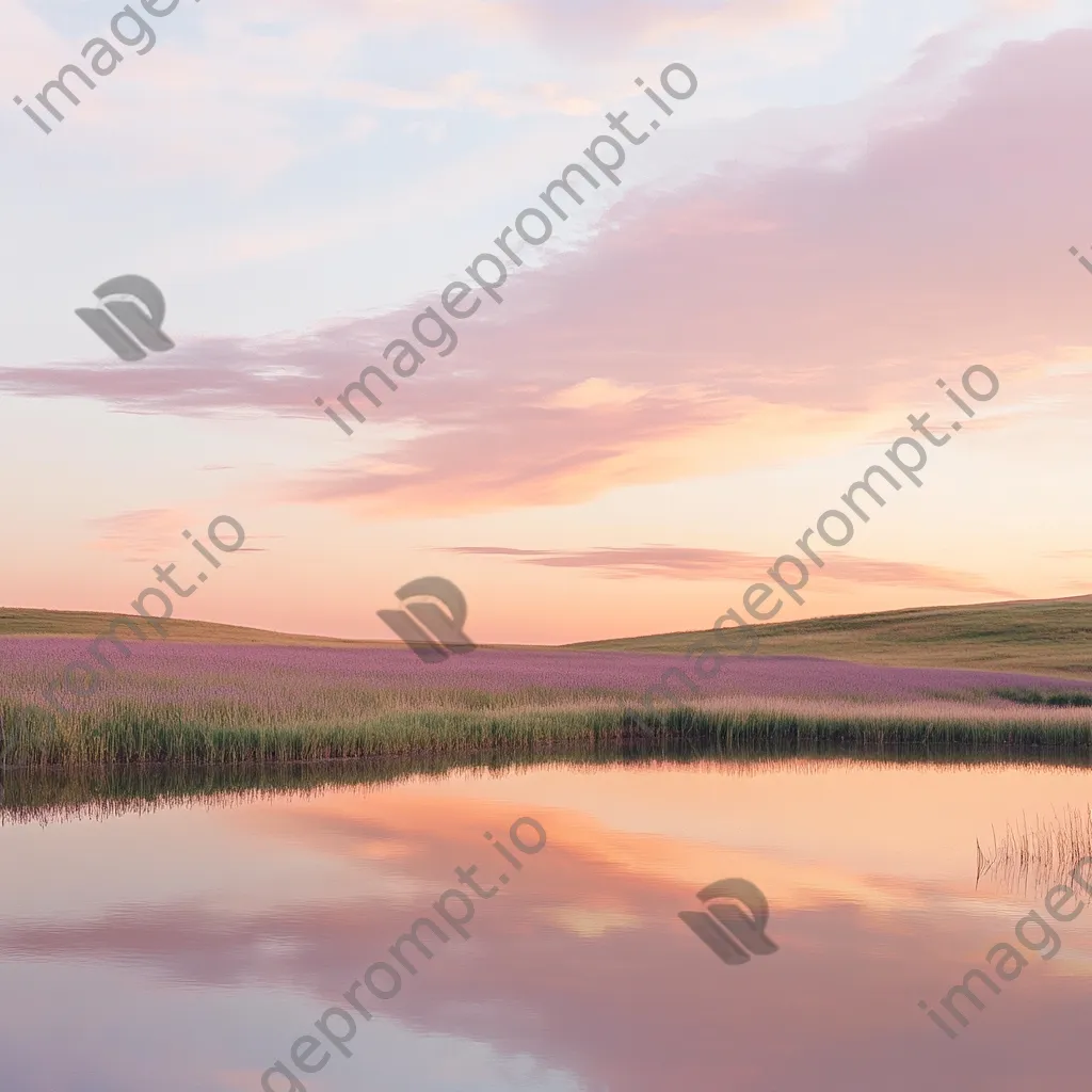 Sunset illuminating lavender fields with pink and gold hues. - Image 2