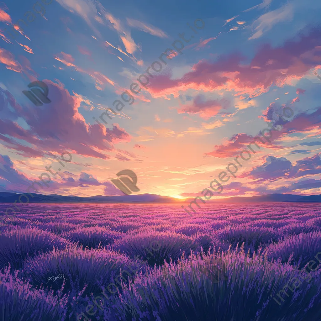 Sunset illuminating lavender fields with pink and gold hues. - Image 3