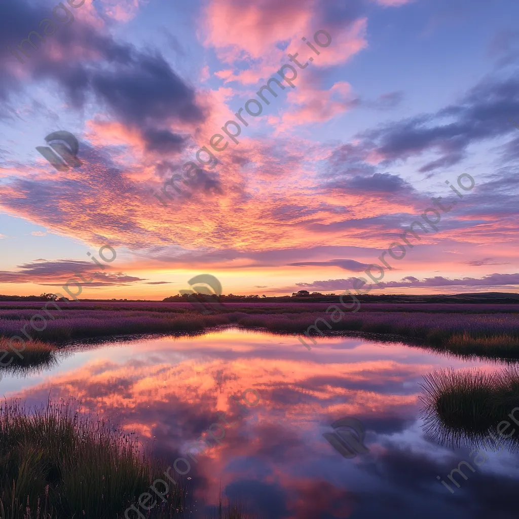 Sunset illuminating lavender fields with pink and gold hues. - Image 4