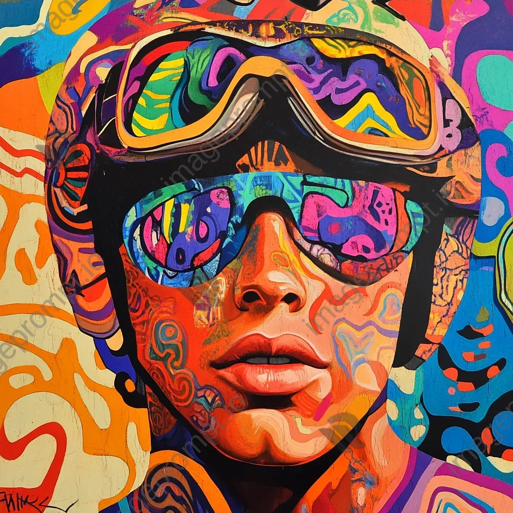 Extreme sports athlete in vibrant graffiti art style surrounded by symbols of thrill - Image 3