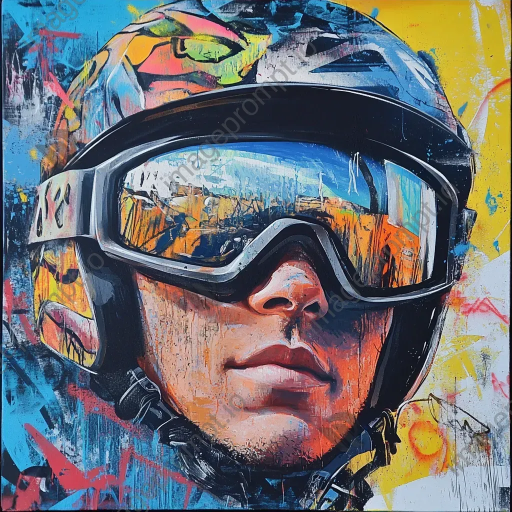 Extreme sports athlete in vibrant graffiti art style surrounded by symbols of thrill - Image 4