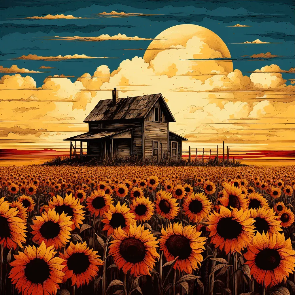 Image of a weathered house among thriving sunflowers - Image 3