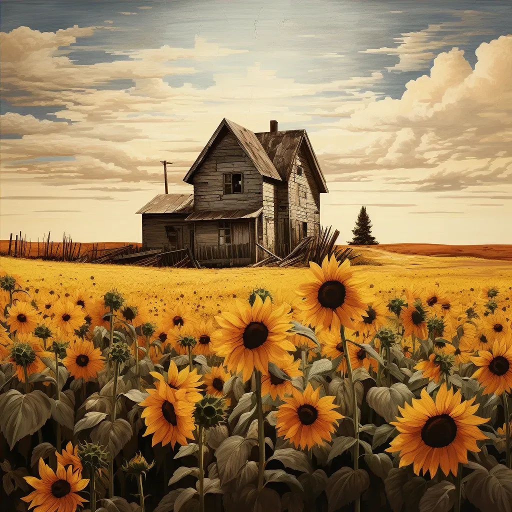 Image of a weathered house among thriving sunflowers - Image 4