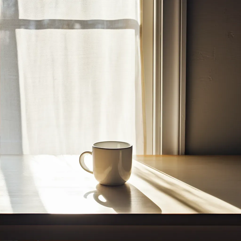 simple white ceramic cup wooden table - Image 2