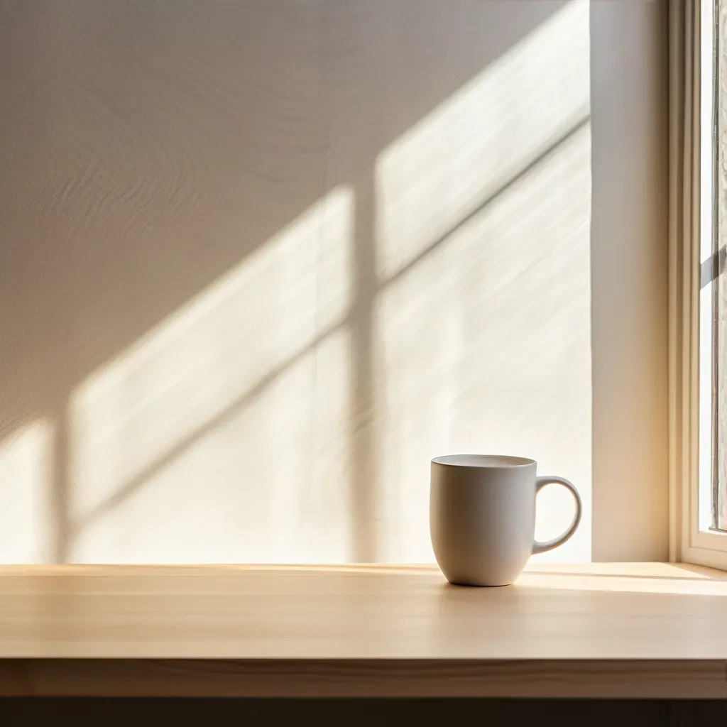 simple white ceramic cup wooden table - Image 3