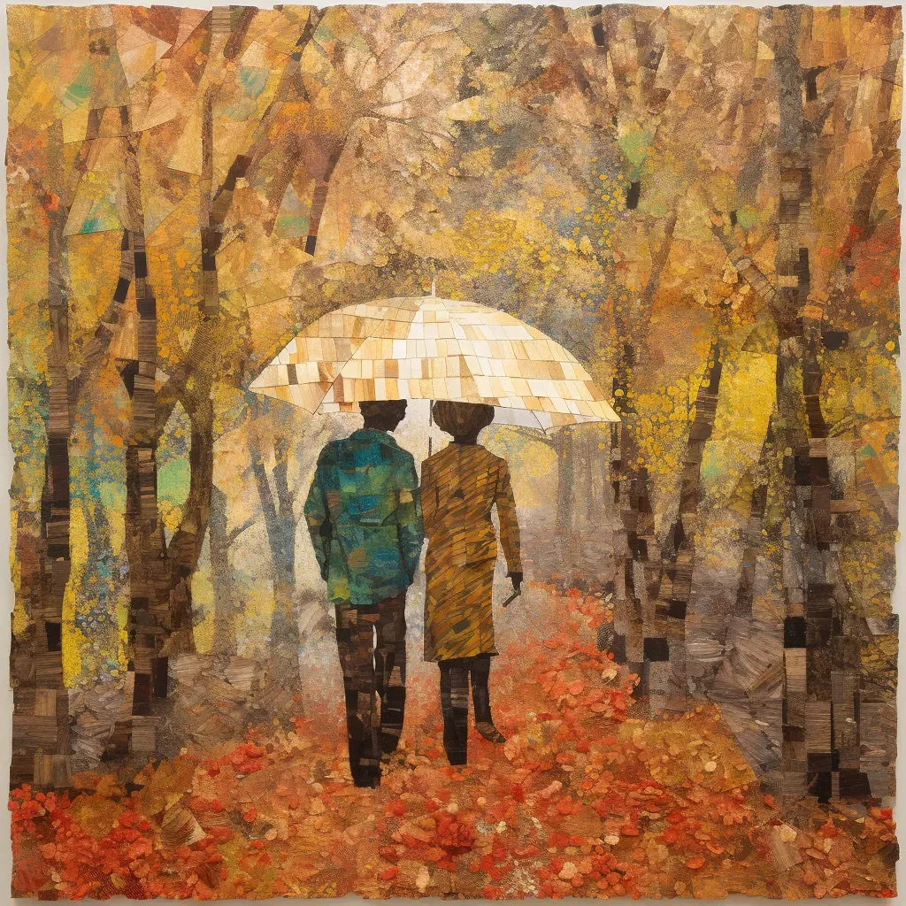 Image of young couple walking through autumn forest - Image 2