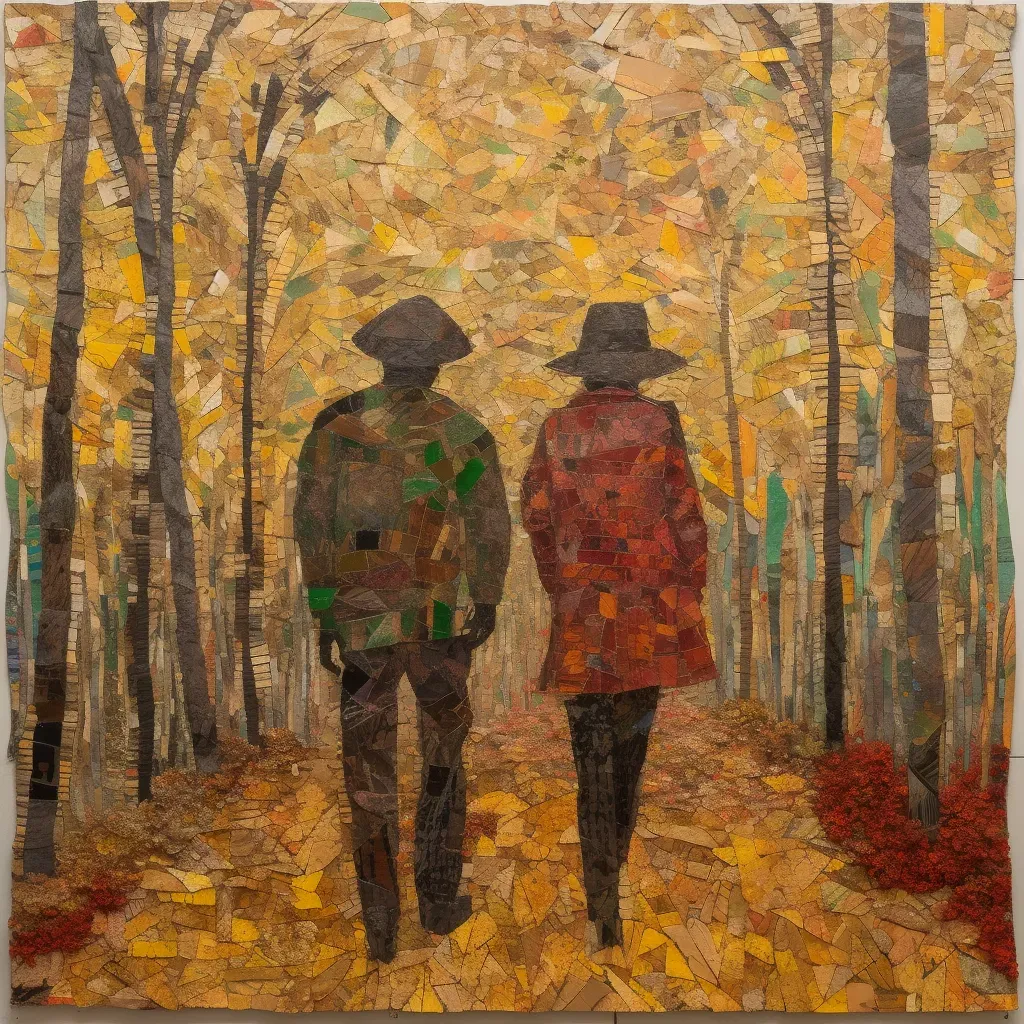 Image of young couple walking through autumn forest - Image 3