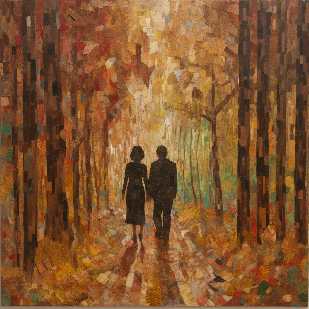 Image of young couple walking through autumn forest - Image 4