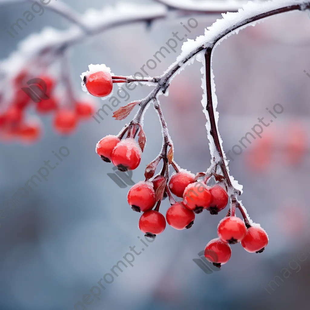 Snowflakes on red berries in winter - Image 2