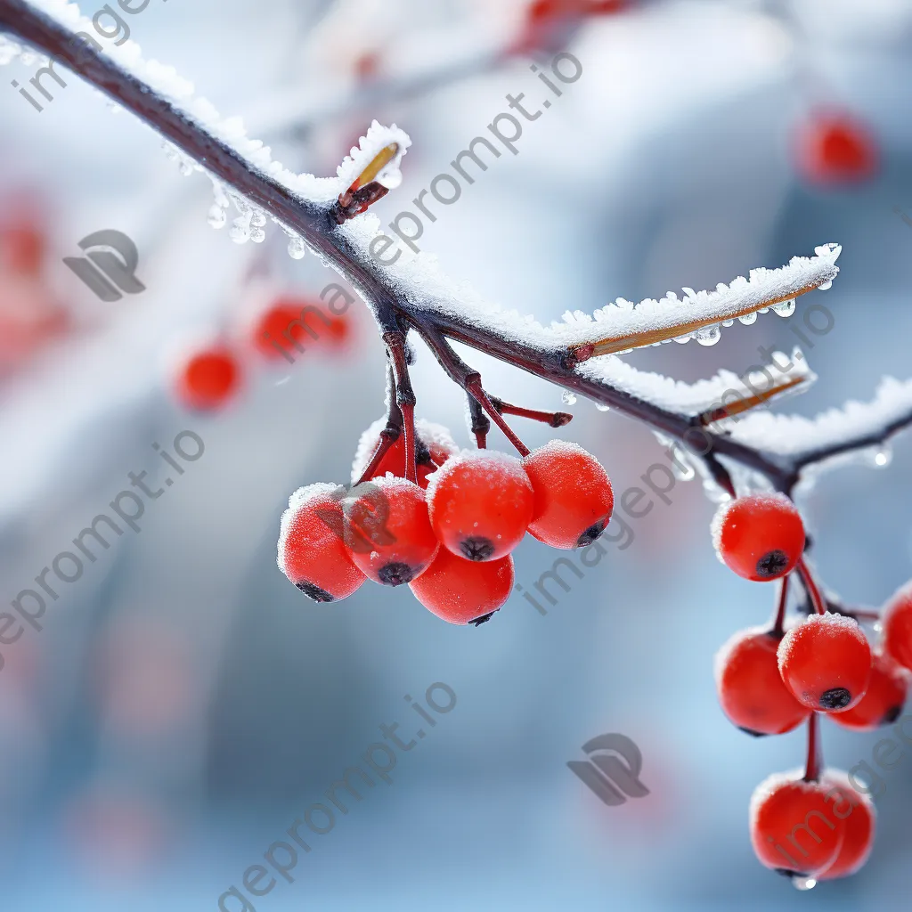 Snowflakes on red berries in winter - Image 3