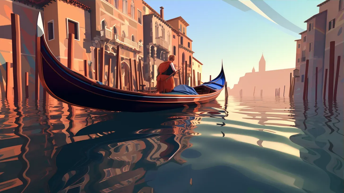 Low poly art of a quiet Venetian canal with a docked gondola - Image 3