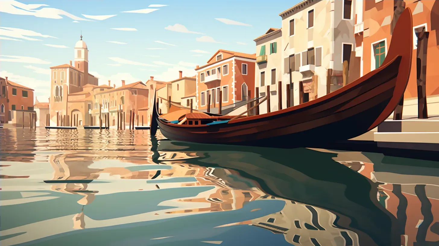 Low poly art of a quiet Venetian canal with a docked gondola - Image 4