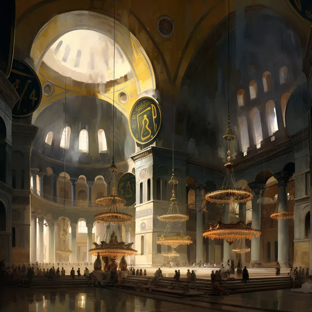 Atmospheric rendering of Hagia Sophia showcasing fusion of Christian and Islamic architectural elements - Image 1