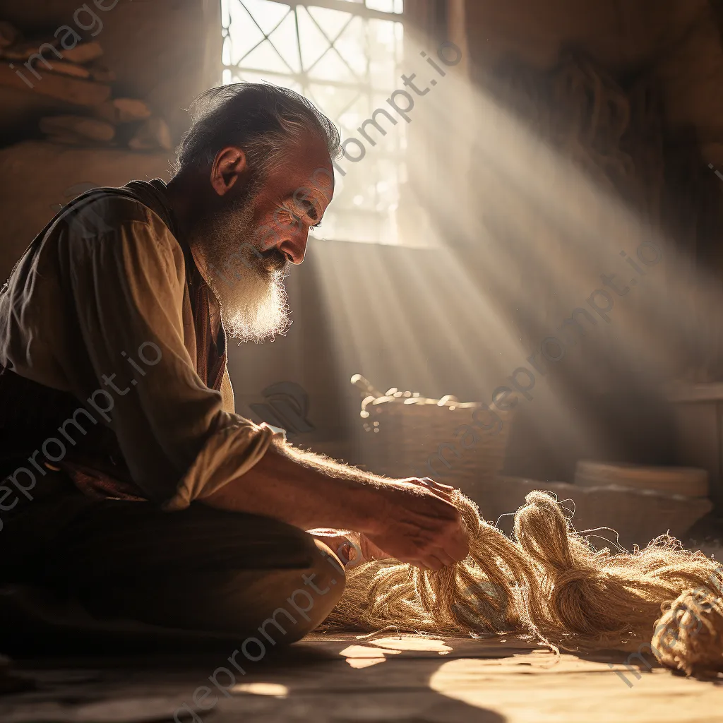 Artisan demonstrating traditional rope making techniques in a historic workshop - Image 1