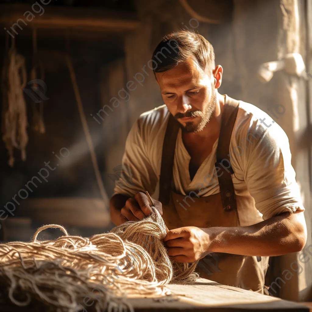 Artisan demonstrating traditional rope making techniques in a historic workshop - Image 2