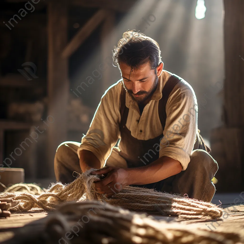 Artisan demonstrating traditional rope making techniques in a historic workshop - Image 3