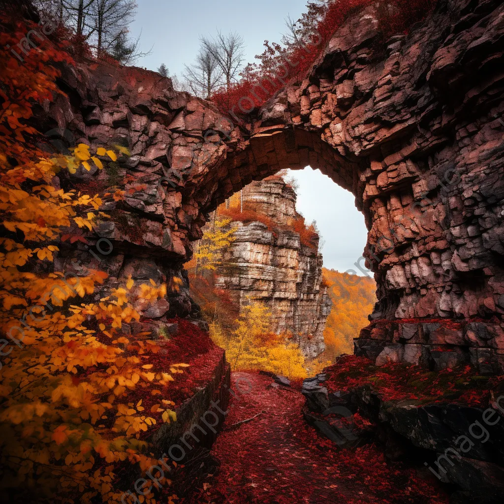 Rock arch embraced by autumn leaves - Image 1