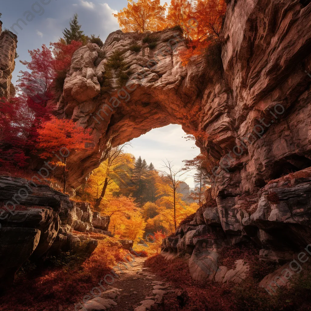 Rock arch embraced by autumn leaves - Image 4