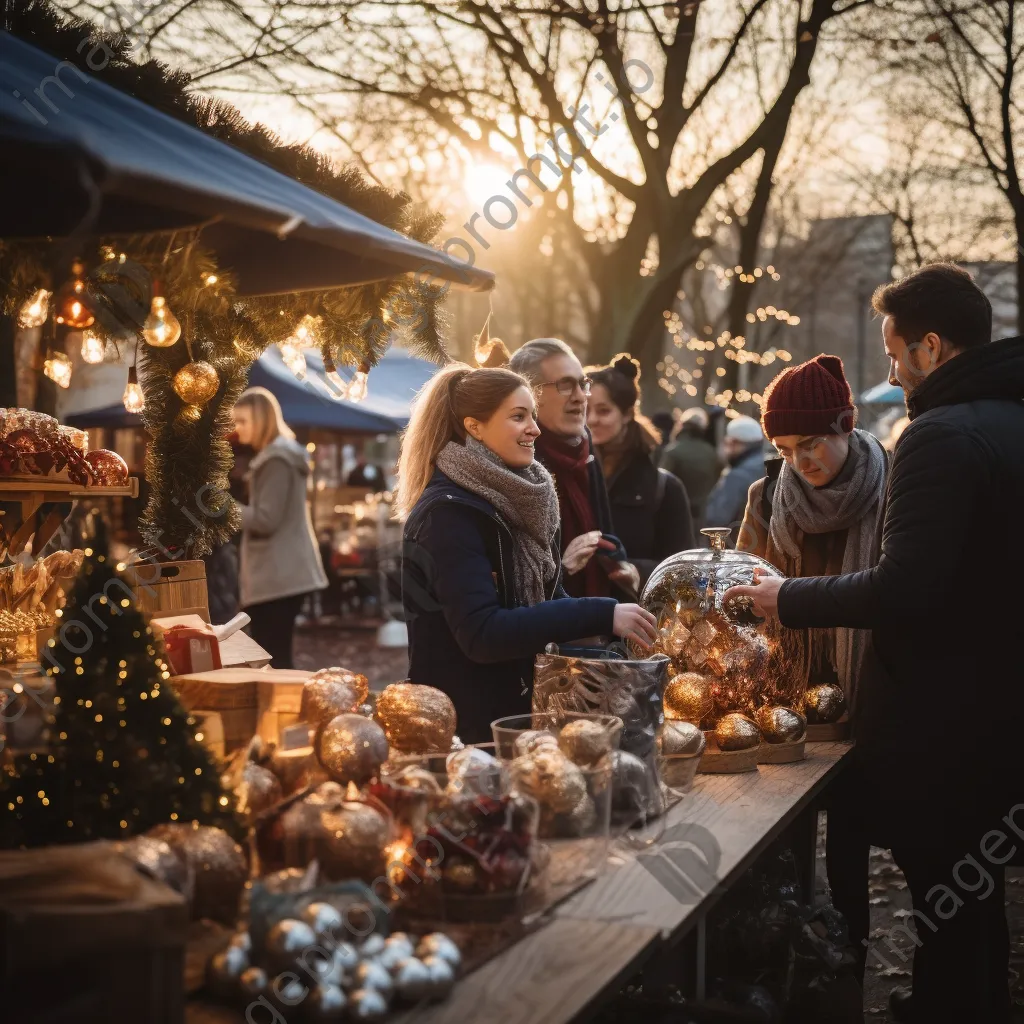 Vendors at a holiday market selling festive items - Image 2