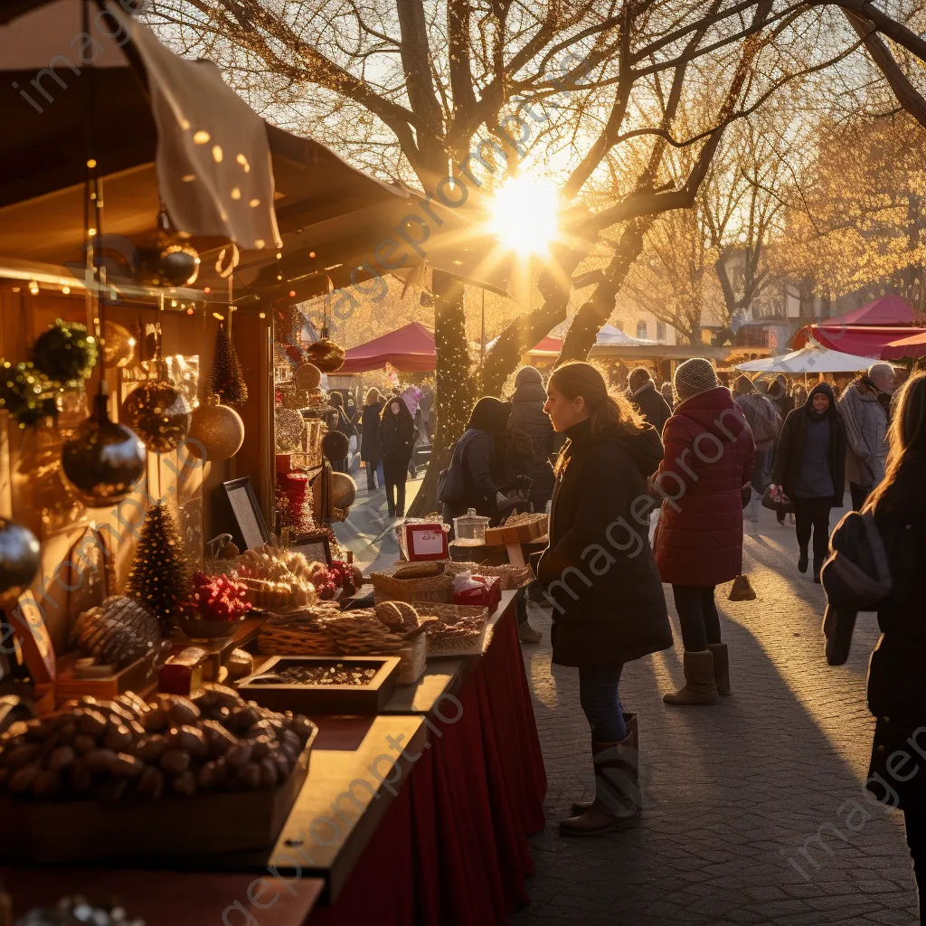 Vendors at a holiday market selling festive items - Image 4