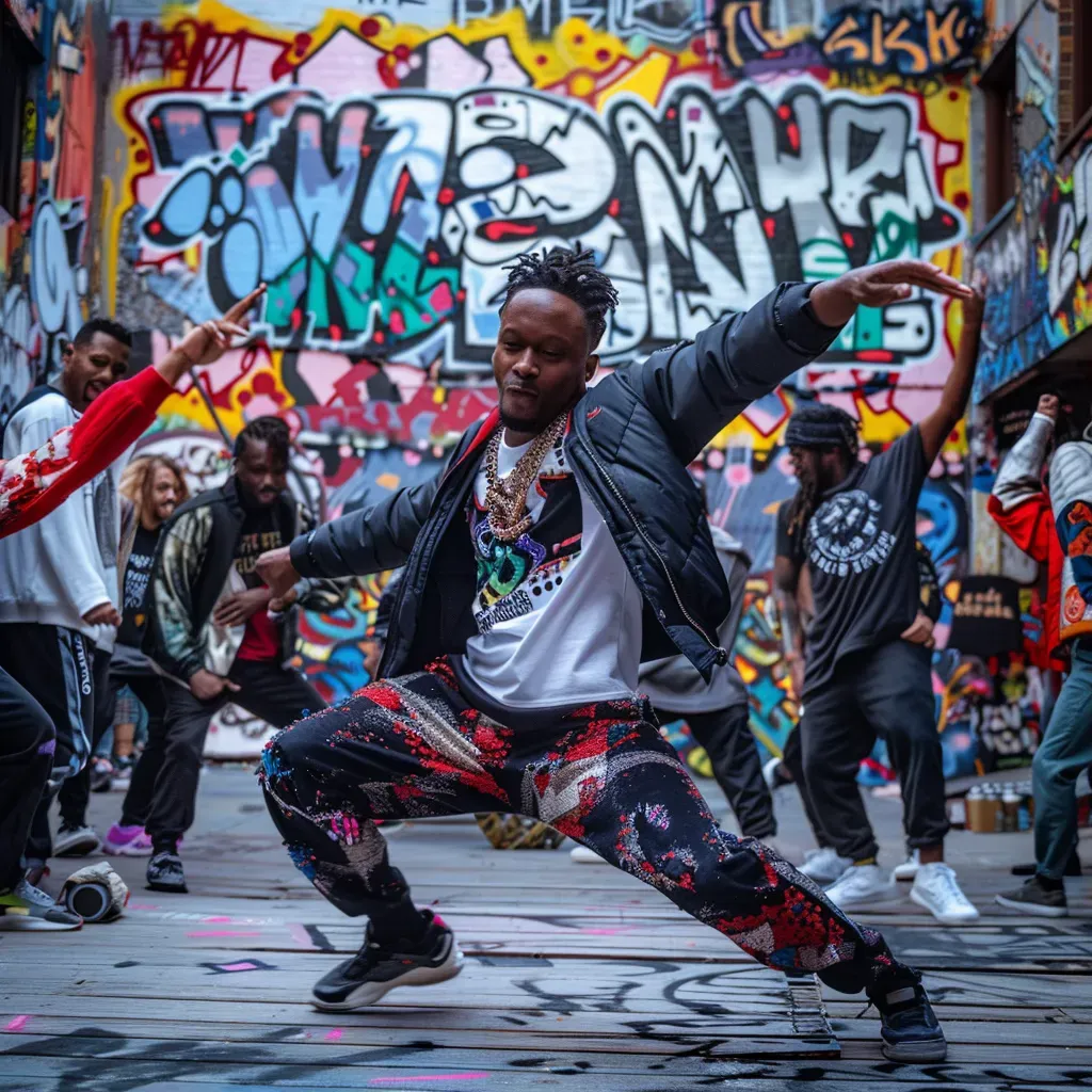 Hip-hop dancers performing in gritty alley with graffiti backdrop - Image 3