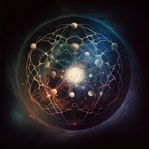 Elements connected by a web of light symbolizing the interconnectedness of the universe in an enlightening image. - Image 2