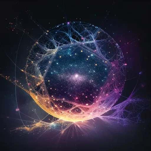 Elements connected by a web of light symbolizing the interconnectedness of the universe in an enlightening image. - Image 3