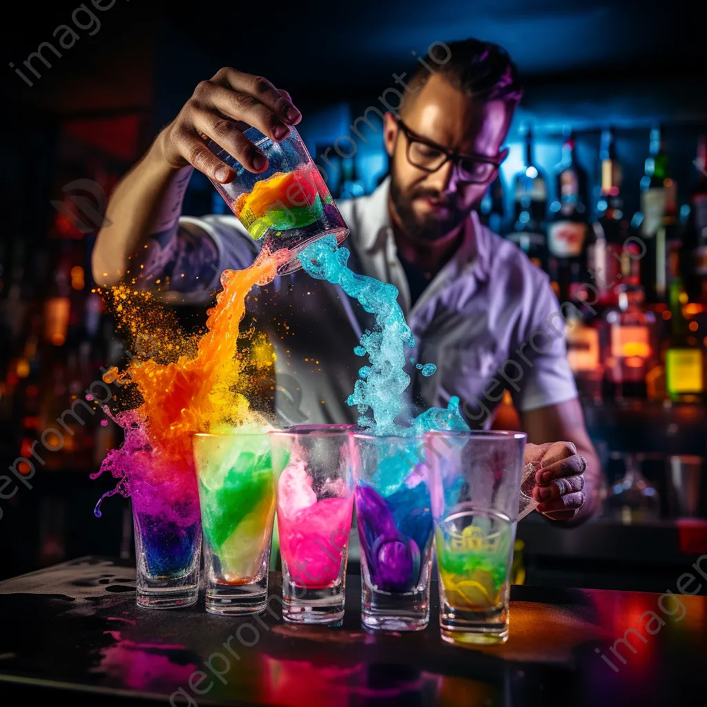 Bartender pouring a colorful rainbow cocktail - Image 1