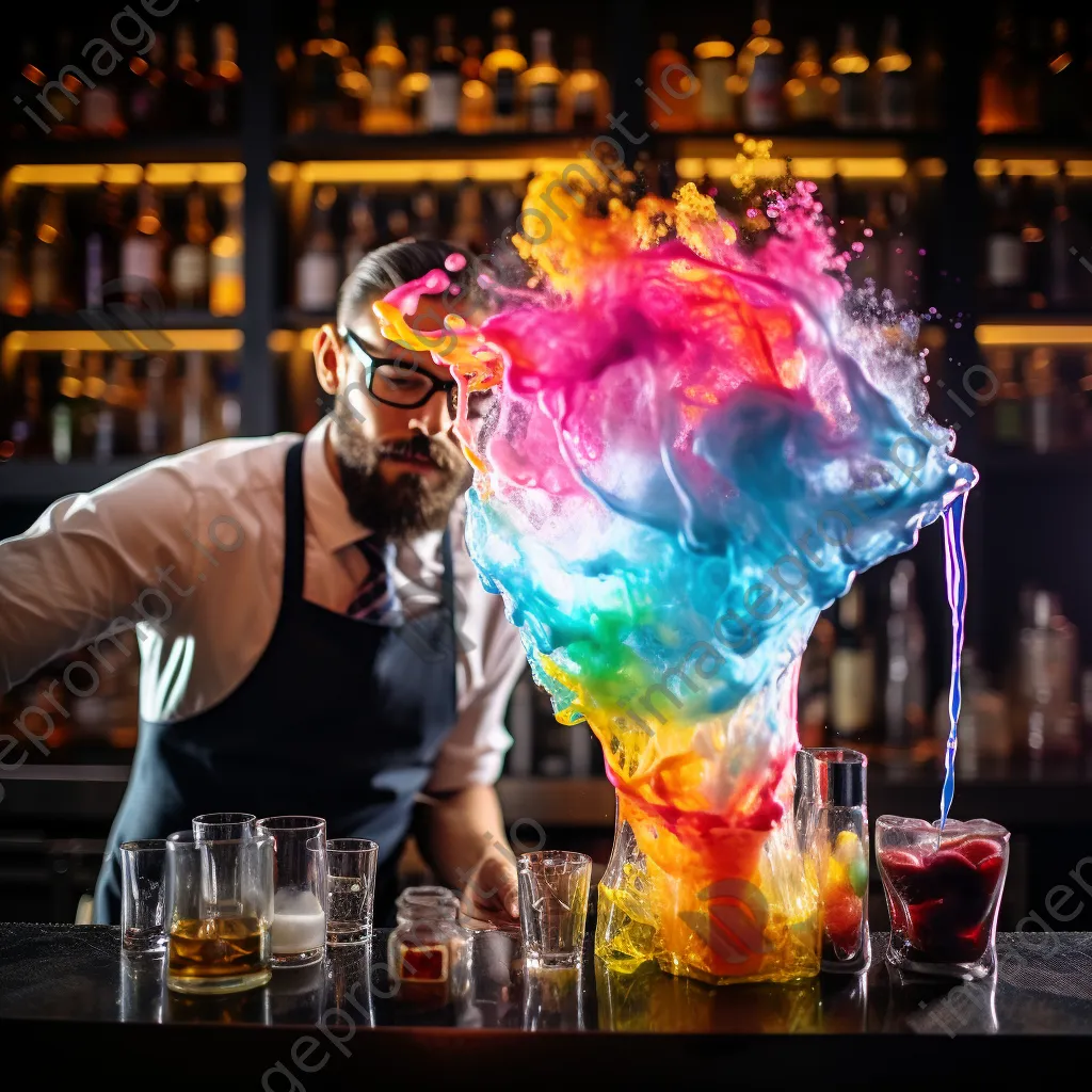 Bartender pouring a colorful rainbow cocktail - Image 2