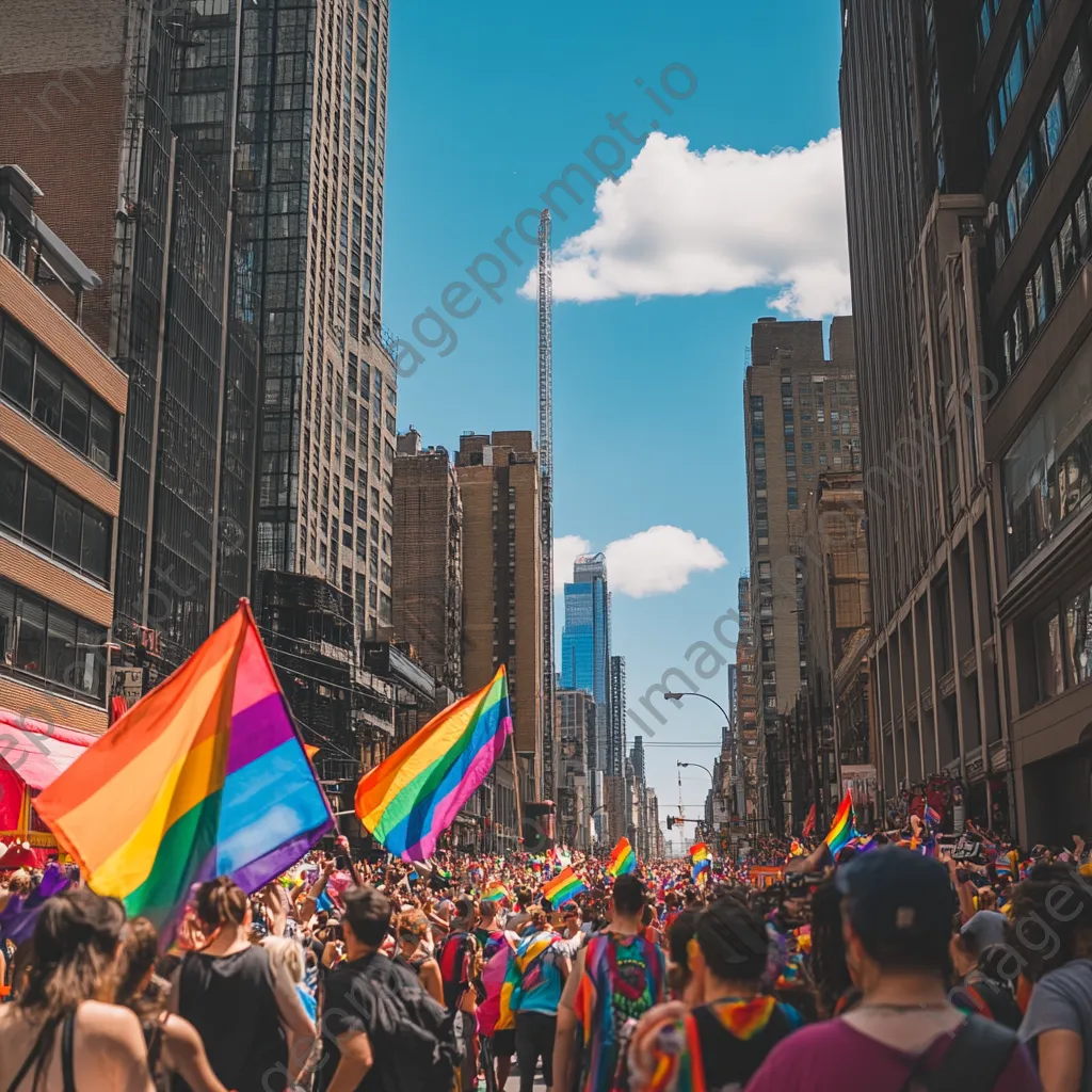 Colorful floats and crowds celebrating during a Pride parade. - Image 2