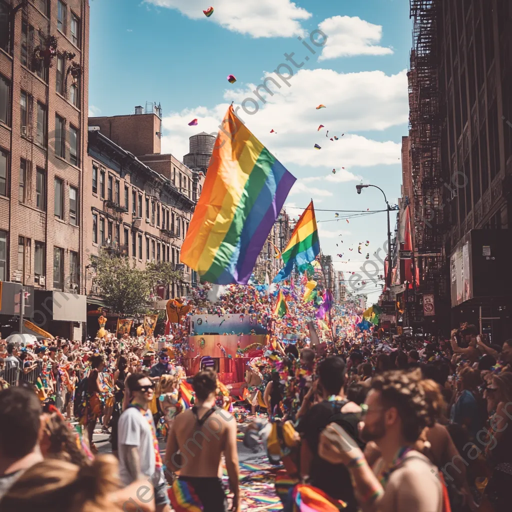 Colorful floats and crowds celebrating during a Pride parade. - Image 3